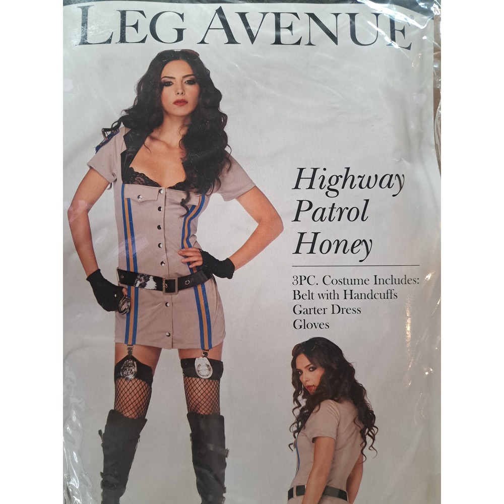 Leg Avenue Sexy Highway Patrol Honey Police Costume 3pc Tan Garter Dress Large - Picture 2 of 5